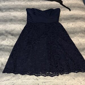 David's Bridal Strapless Navy Dress